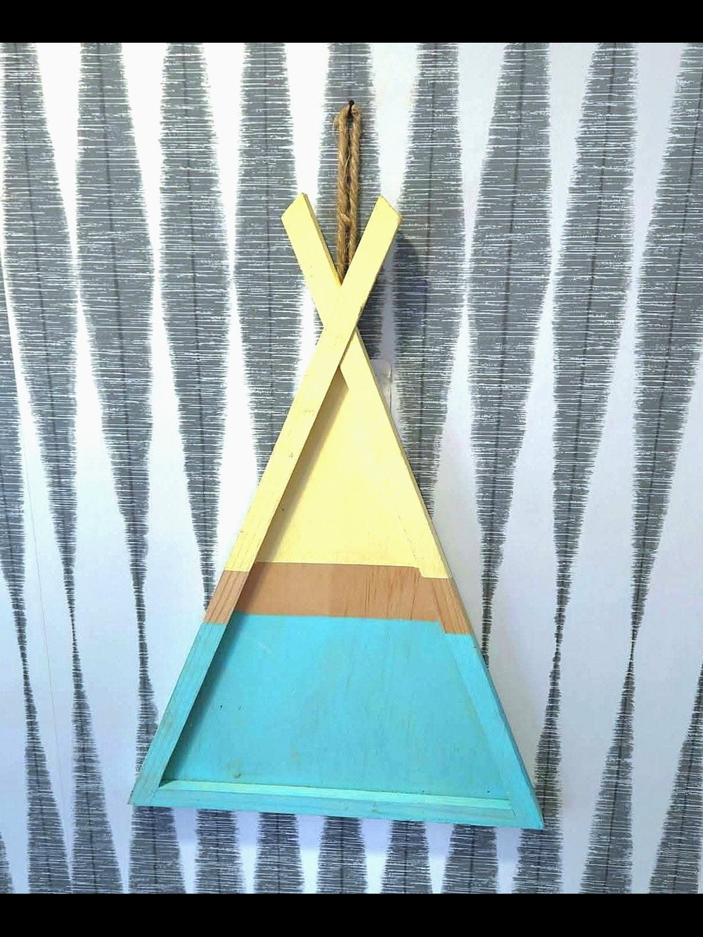 Wooden Teepee Wall Decor - Yellow, Natural, Aqua
